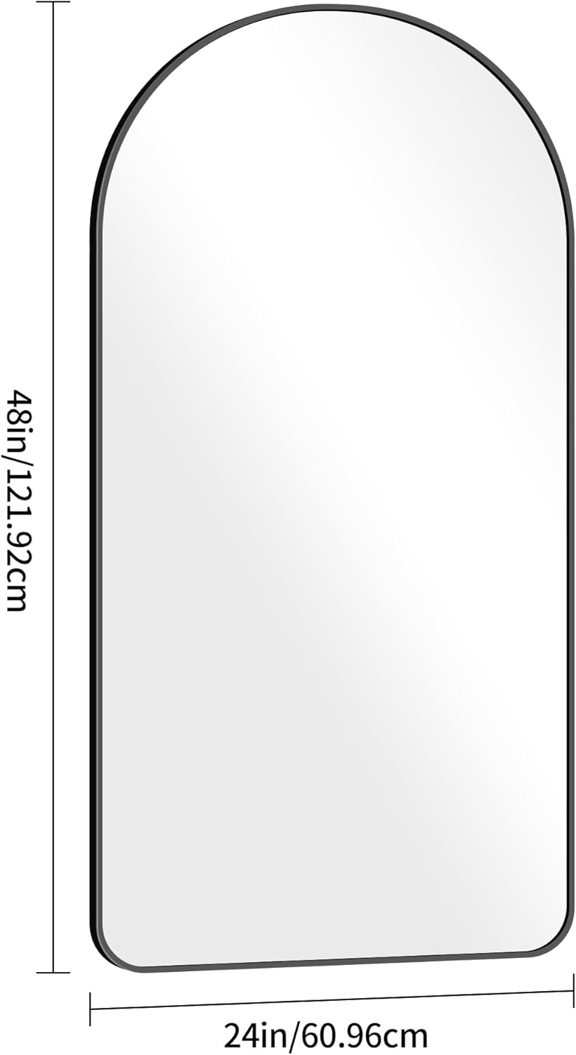 Arched Bathroom Mirror, 24"x48" Black Arched Mirror for Bathroom, Wall Mounted Mirror, Black Vanity Wall Mirror w/Metal Frame for Bedroom, Entryway, Living Room, Vertically Hanging