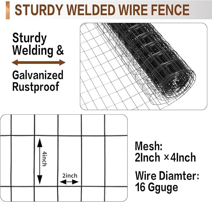 Tongmo 3 ft x 50 ft Black PVC Coated Welded Wire Fence, 16GA Garden Chicken Wire Fence Roll, Mesh Size 2" x 4" Hardware Cloth, Ideal for Yard Protection and Poultry Netting
