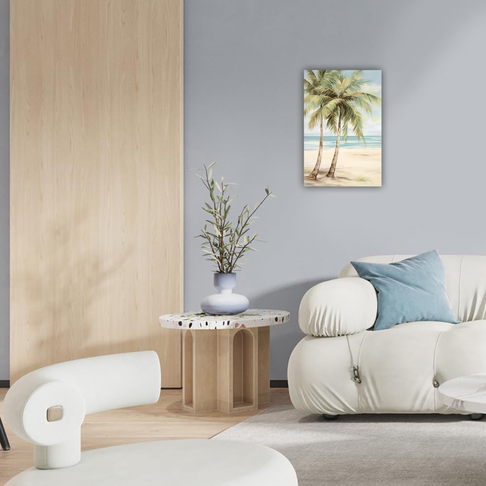 LURENCZH Tropical Beach Canvas Wall Art Seaside Palm Tree Picture Wall Decor Ocean Scenery Painting Prints for Bathroom Decor Framed(Beach-2,16.00" x 24.00")