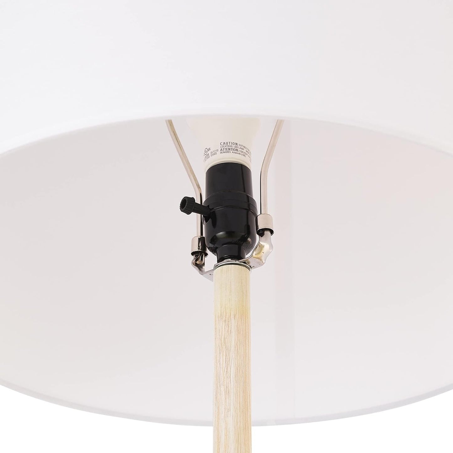 GLOBE Electric 52112 65" Floor Lamp, Faux Wood Finish, White Cotton Shade, Japandi Style, E26 Base, Modern Bedroom and Living Room Lighting