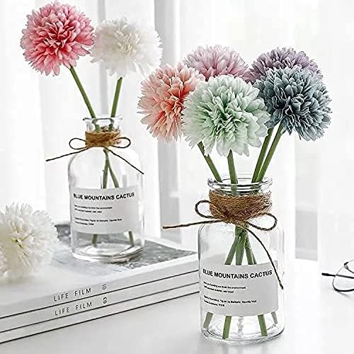Kimura's Cabin 20Pcs Fake Chrysanthemum Artificial Silk Ball Flower Faux Mums Flowers Bouquets for Wedding Party Home Kitchen Table Decor DIY Decoration (Dark Pink)