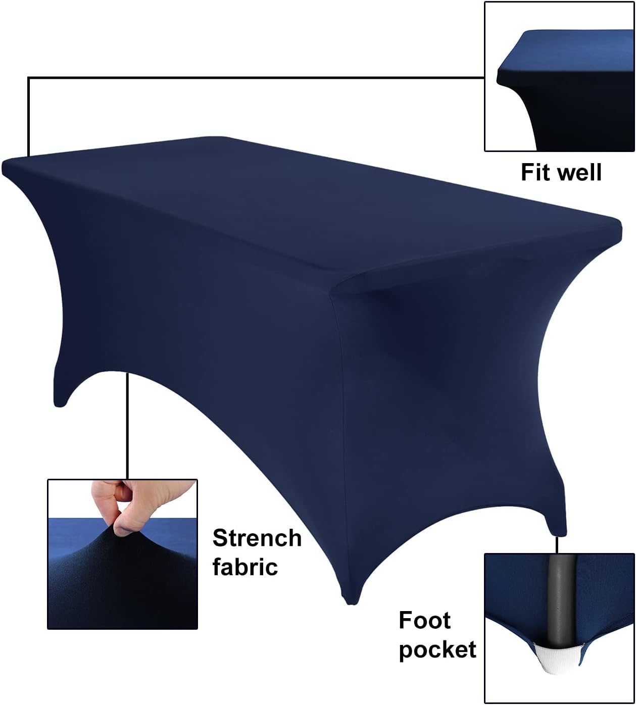 Spandex 6ft Waterproof Table Cover for Party,Wedding, Banquet, and Events(Navy)