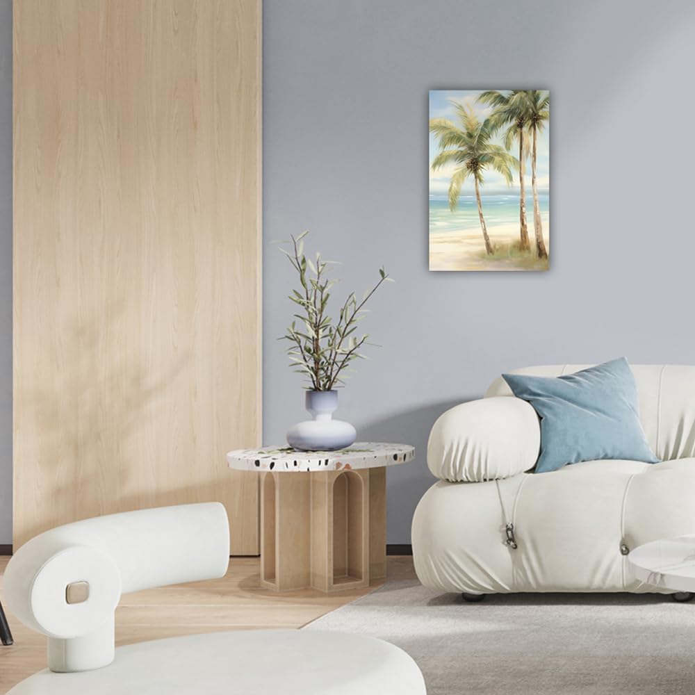 LURENCZH Tropical Beach Canvas Wall Art Seaside Palm Tree Picture Wall Decor Ocean Scenery Painting Prints for Bathroom Decor Framed(Beach-3,16.00" x 24.00")