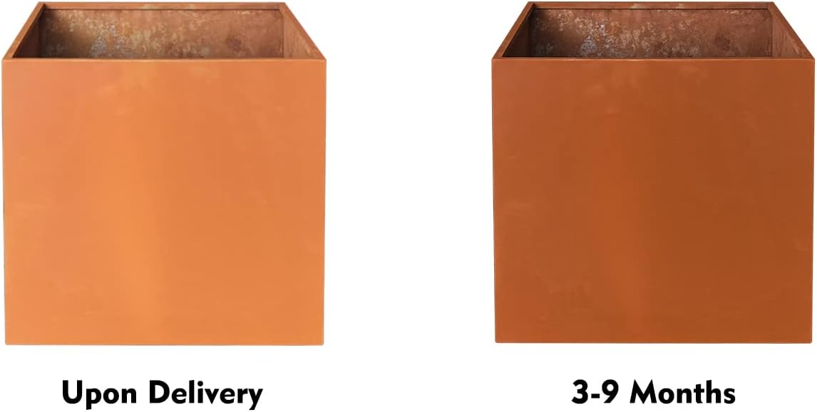 Corten Steel Planter Box Large Outdoor Planter Square Cube Planters Rustic Metal Garden Flower Pot 24 Inch Durable Antique Detached for Commercial Residential Patio Deck and Yard