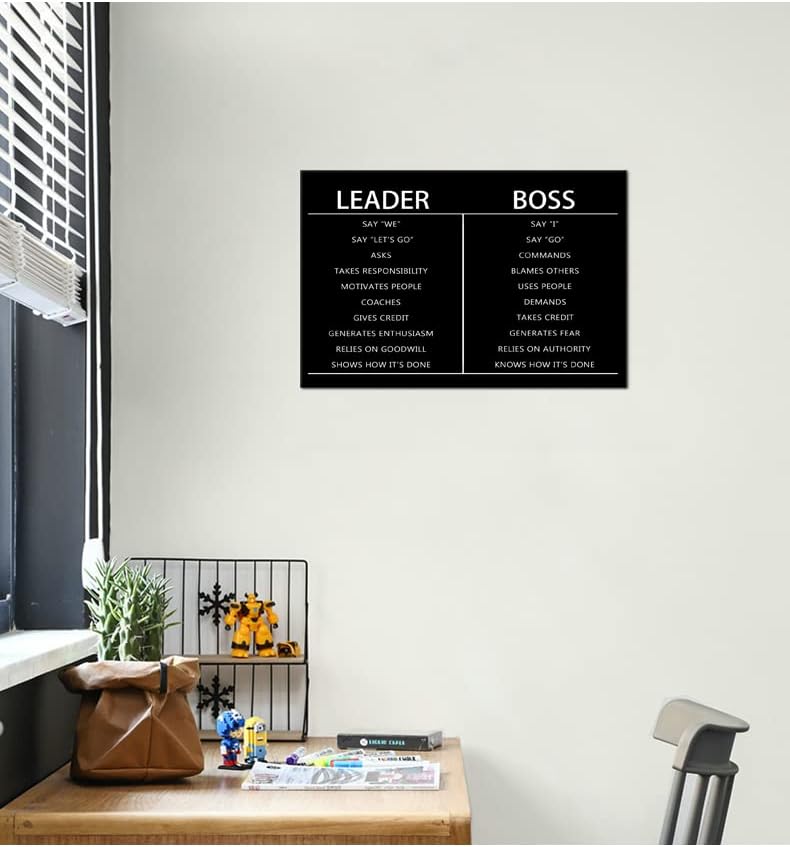 Inspirational Wall Art Boss Leader Difference Black Positive Canvas Poster Painting Prints Wall Pictures for Living Room Office Home Decor Framed Artwork [12''W x 18''H]