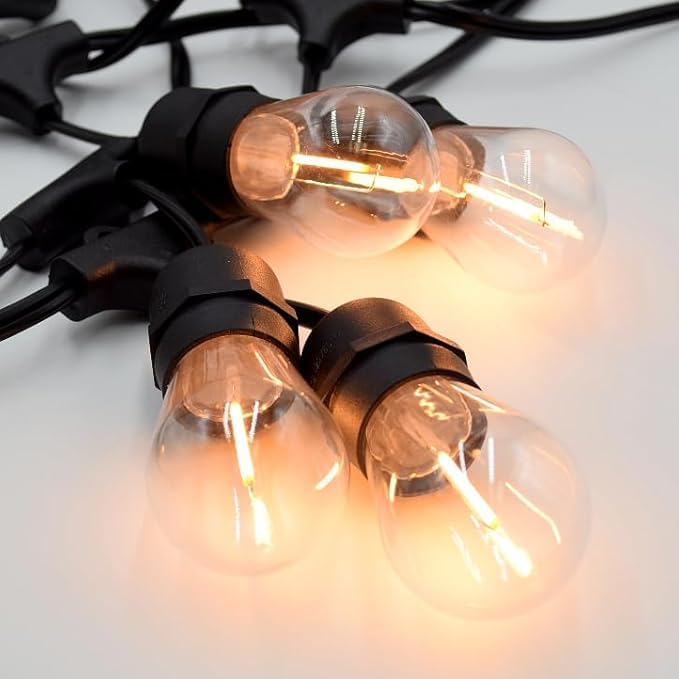 Hometown Evolution, Inc. E26 Outdoor Commercial String Lights with Suspended Socket for Weatherproof Heavy Duty Vintage Outside Lighting (S14 LED Plastic, 50 Foot 25 Socket)