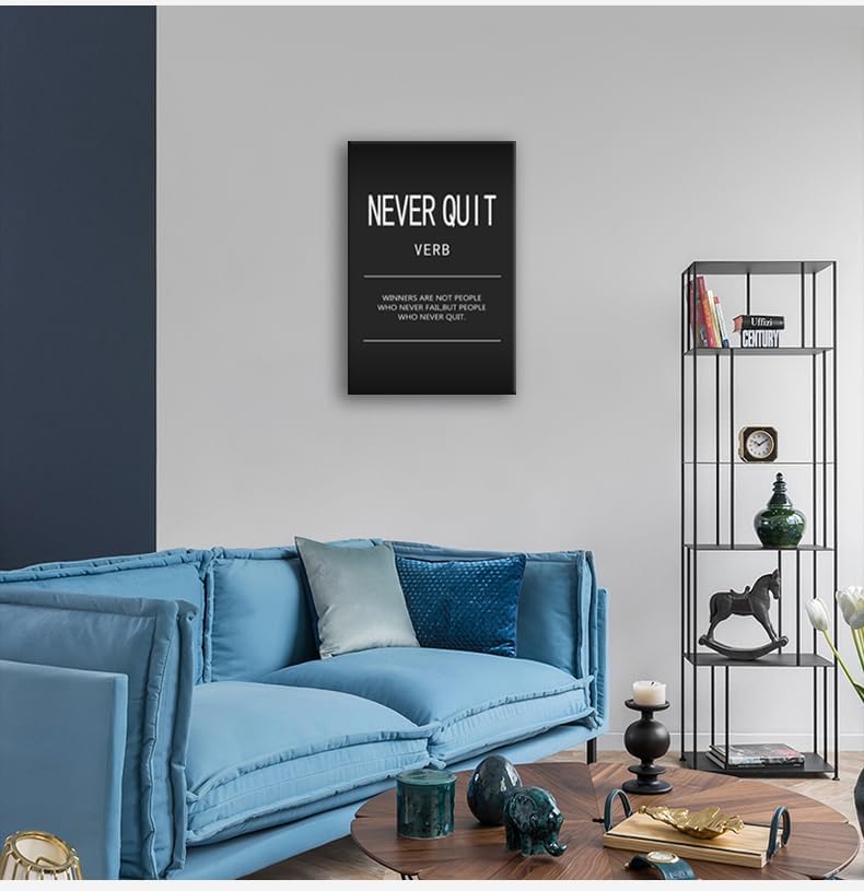 Inspirational Wall Art Motivational Quotes Pictures Inspirational Canvas Painting Never Quit Verb Posters Prints Artwork Modern Home Decor for Office Living Room Framed Ready to Hang[24" W x 36" H]