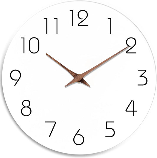 Mosewa Wall Clock 14 Inch White Silent Non Ticking Battery Operated Simple Minimalist Wooden Clock Decorative for Kitchen Bathroom Home Bedroom Living Room Office
