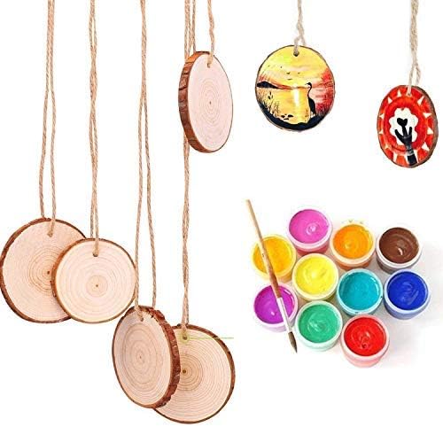 Wood Slices 30 Pcs 2.4-2.8 inches TICIOSH Craft Unfinished Wood kit Predrilled with Hole Wooden Circles for Arts Wood Slices Christmas Ornaments DIY Crafts