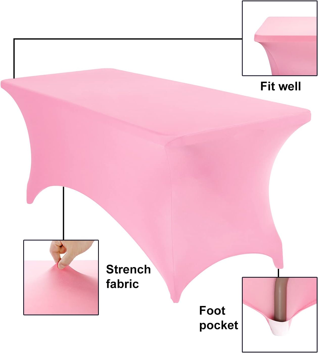 2Pack Spandex Waterproof Table Covers 6ft，Spandex 6ft Waterproof Table Cover for Party,Wedding, Banquet, and Events(Pink)