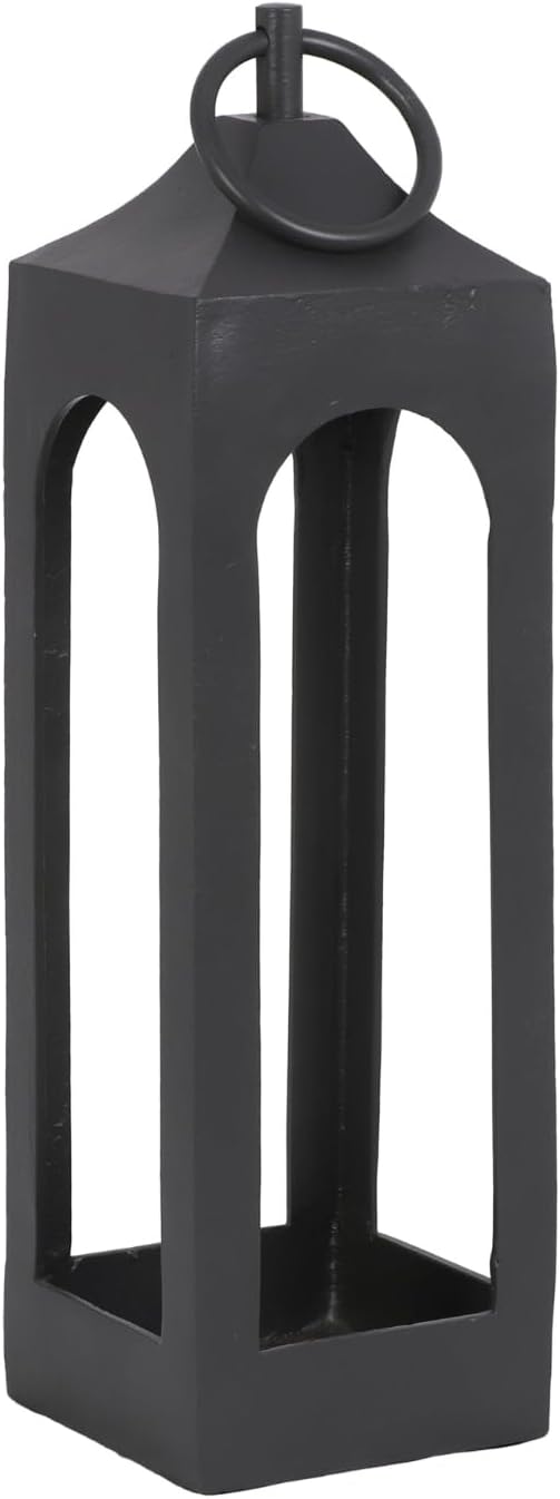 Medium Black Lantern, Rustic Metal Decorative Lantern, Candle Holder for Indoor & Outdoor, Home Decor for Patio, Garden & Tabletop, Hanging Lantern for Parties & Weddings