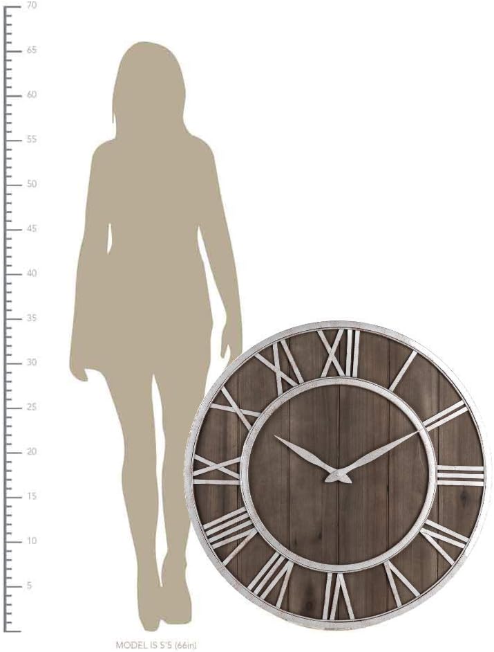 Oldtown Farmhouse Metal & Solid Wood Noiseless Wall Clock (Dark Brown, 36-inch)