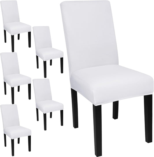JQinHome 6 Pcs Dining Chair Slipcover,High Stretch Removable Washable Chair Seat Protector Cover for Home Party Hotel Wedding Ceremony (White)