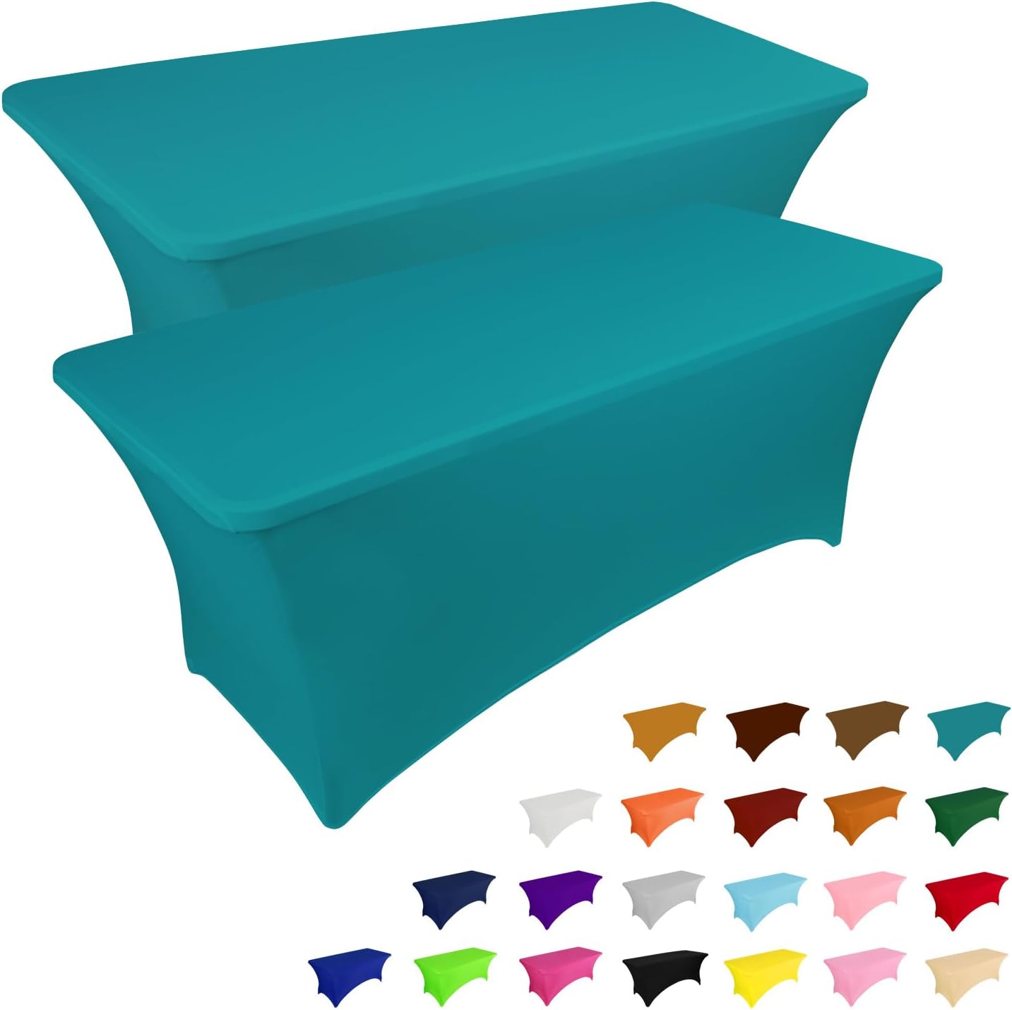 IVAPUPU 2 Pack 4FT Table Cloth for Rectangular Fitted Events Stretch Lake Blue Table Covers Washable Cover Spandex Tablecloth Protector for Party, Wedding, Cocktail, Banquet, Festival