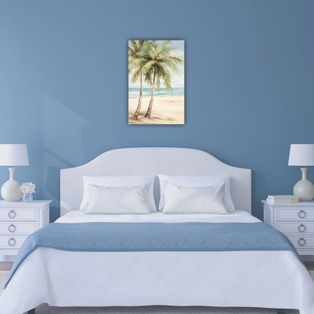 LURENCZH Tropical Beach Canvas Wall Art Seaside Palm Tree Picture Wall Decor Ocean Scenery Painting Prints for Bathroom Decor Framed(Beach-2,24.00" x 36.00")