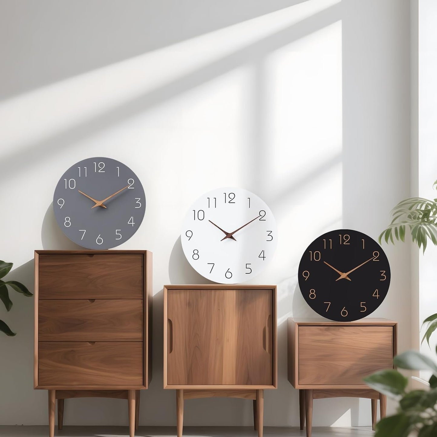 Mosewa Wall Clock 12 Inch Silent Non Ticking Battery Operated Wooden White Modern Office Simple Minimalist Clock Decorative for Kitchen Home Bathroom Living Room