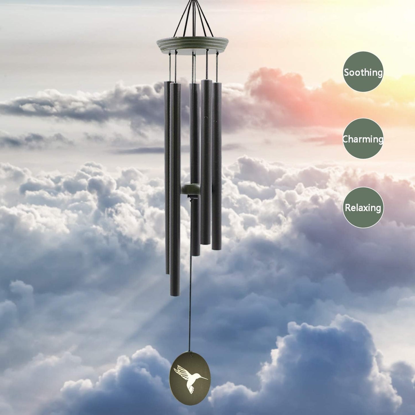 Hummingbird Outdoor Wind Chimes for Outside - 33" Tall, Tuned Melody, Memorial Gift for Mom/Grandma, Weather-Resistant, Perfect Decoration for Patio, Garden, Yard & Indoors