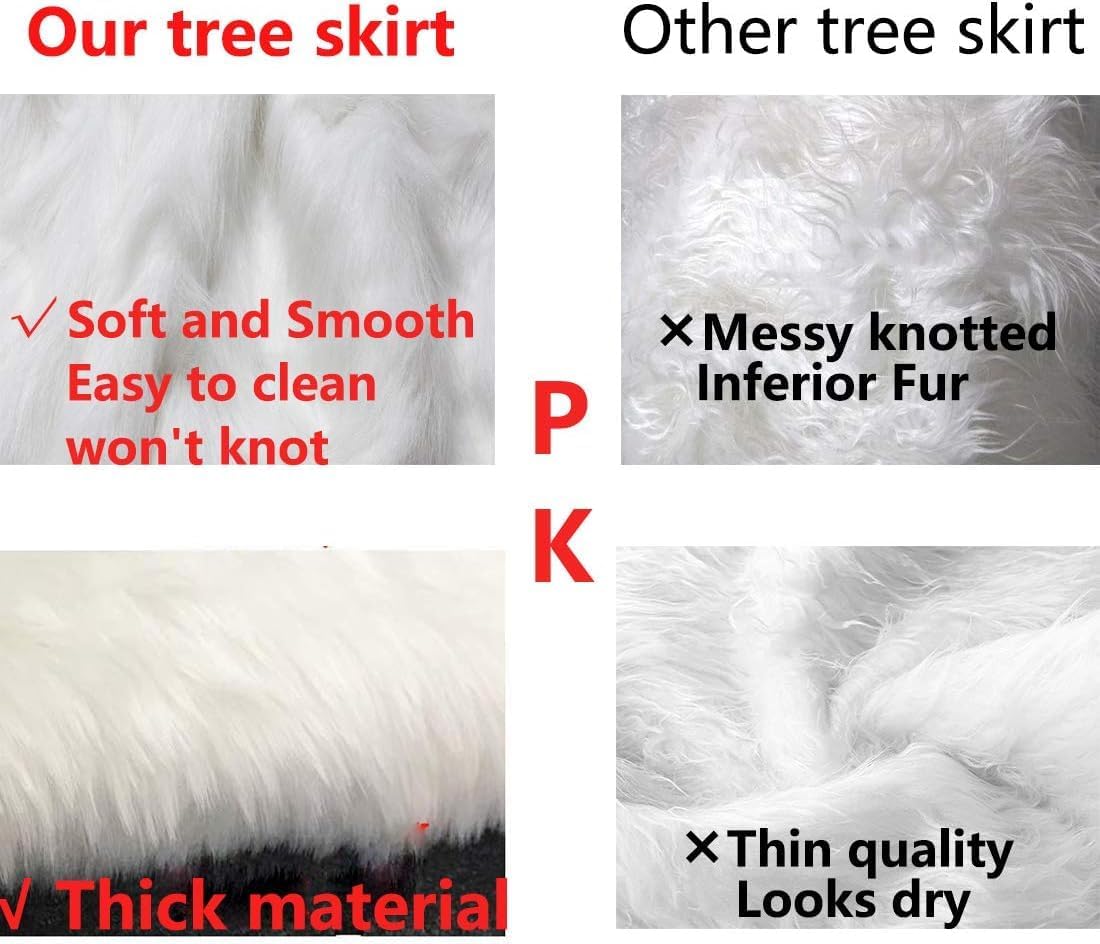 AISENO 24 Inch White Faux Fur Christmas Tree Skirt, Luxury Plush Tree Base Cover for Holiday Party and Home Christmas Decor