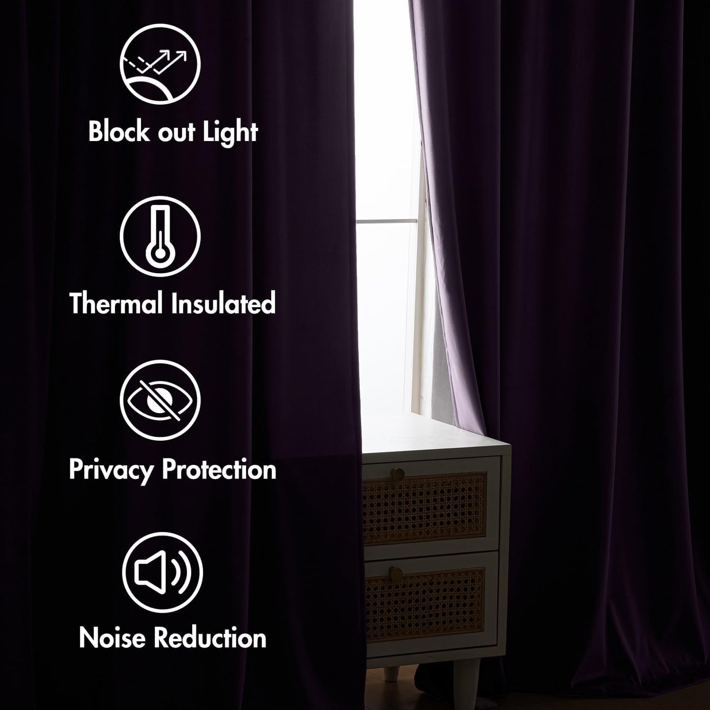 MIULEE Purple Velvet Curtains 96 inches 2 Panels - Luxury Room Darkening Window Drapes for Bedroom Living Room Thermal Insulated Super Soft Blackout, Back Tab Rod Pocket Pinch Pleated, W52 x L96