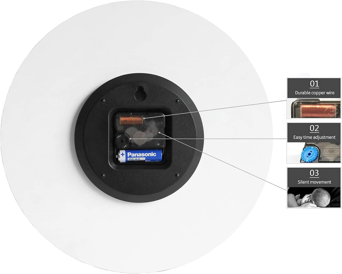 Stephanie Imports Modern Minimalist Wood on White Silent Wall Clock