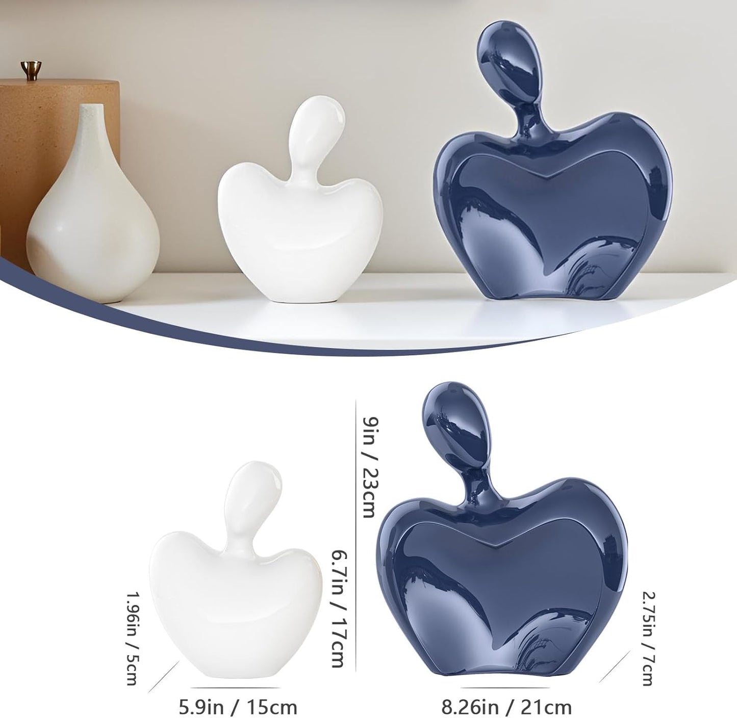 XMGZQ Blue and White Ceramic Couple Figurines Home Decor Accent,Wedding Engagement Romantic Gift for Husband Wife,Large Male and Female Love Statue Valentine's Day Birthday,Abstract Hugging Couple