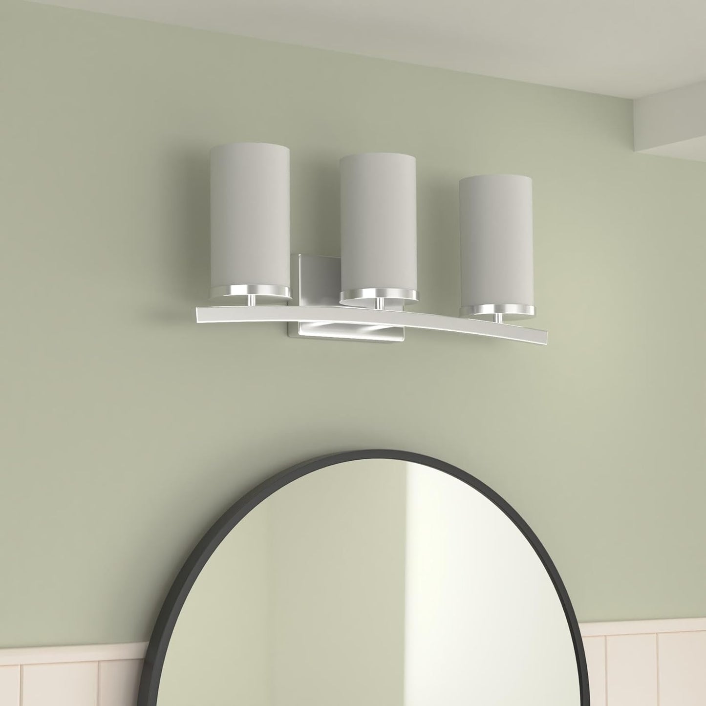 Kichler Crosby 23" Vanity Light in Chrome, 3-Light Contemporary Bathroom Light with Satin Etched Cased Opal Glass, (23" L x 8.75" H), 45497CH