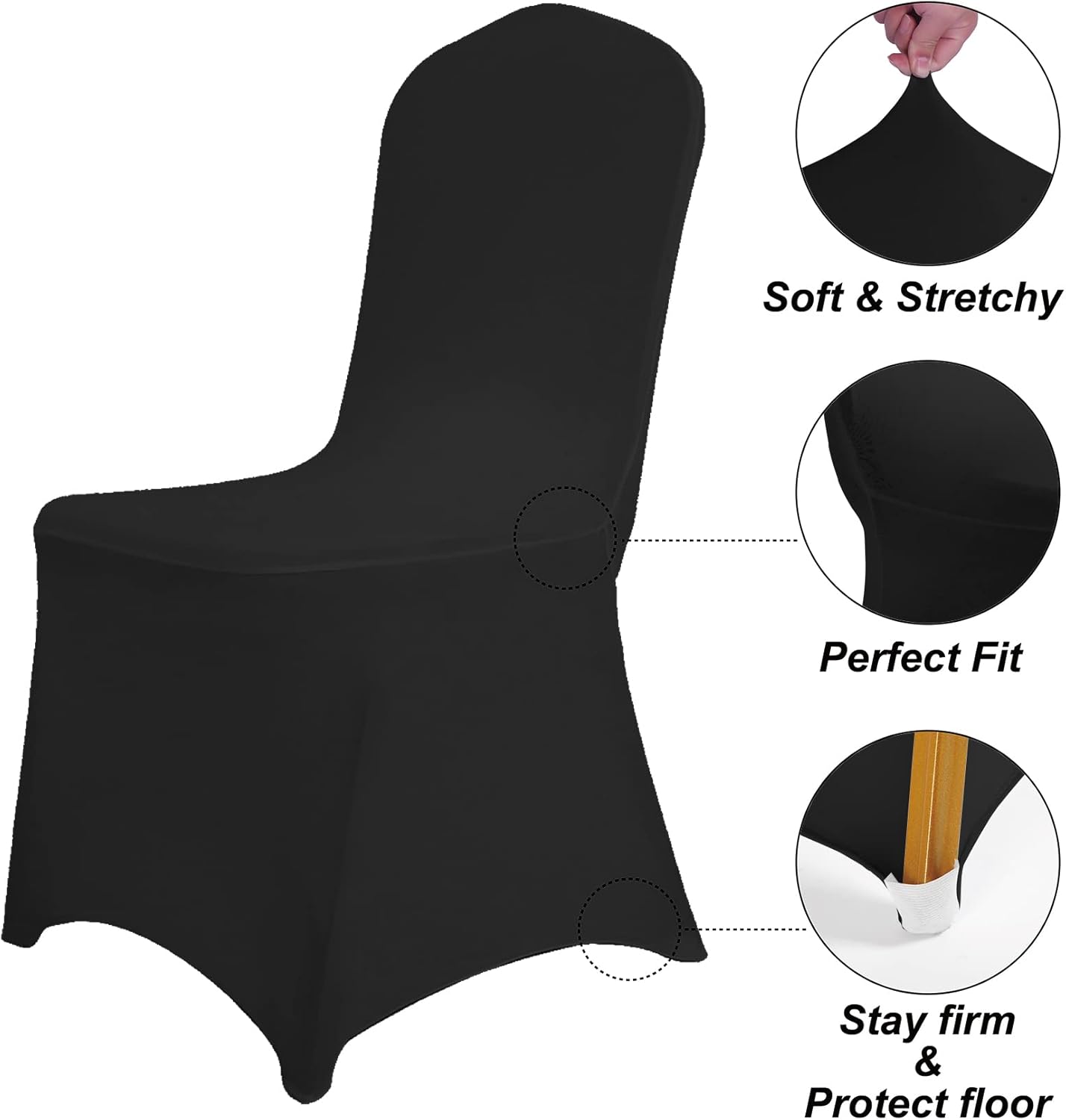 SUPERO Waterproof Spandex Chair Cover 25PCS, Stretch Dining Chair Covers, Polyester Outdoor Chair Covers, Protector Stretch Chair Cover for Party Universal, Banquet, Wedding Event, Hotel(Black)