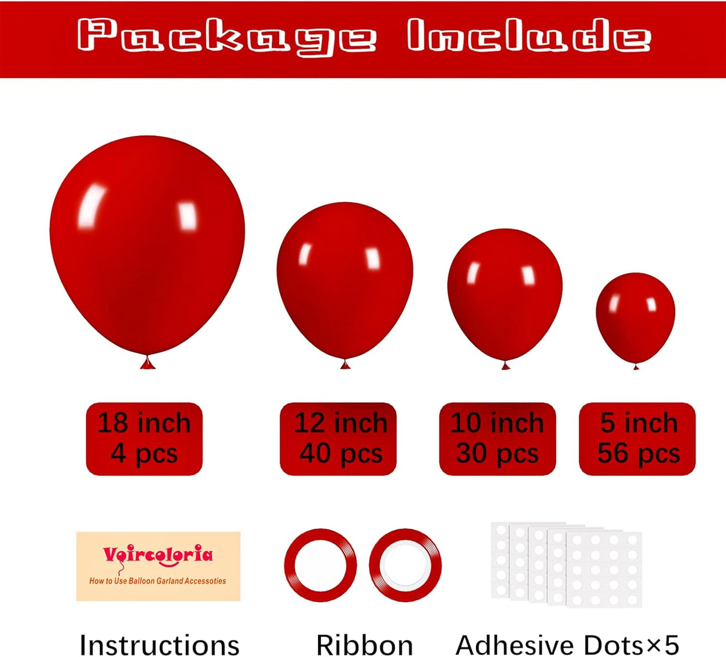 130pcs Ruby Red Balloons Different Sizes 18" 12" 10" 5" Dark Red Latex Balloon Garland Arch Kit for Birthday Baby Shower Graduation Wedding Valentine's Day Christmas Party Decorations
