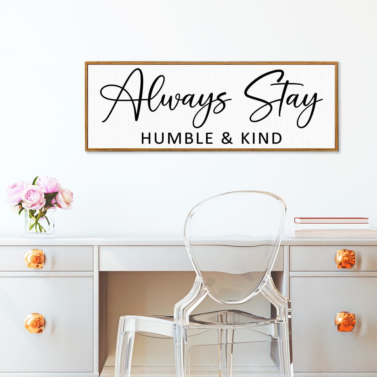 Always Stay Humble & Kind Sign Wall Art Decor Rustic Farmhouse Home Canvas Framed Print for Living Room Entryway Wall Decor,Lets Stay Family Home Rustic Hanging Decoration