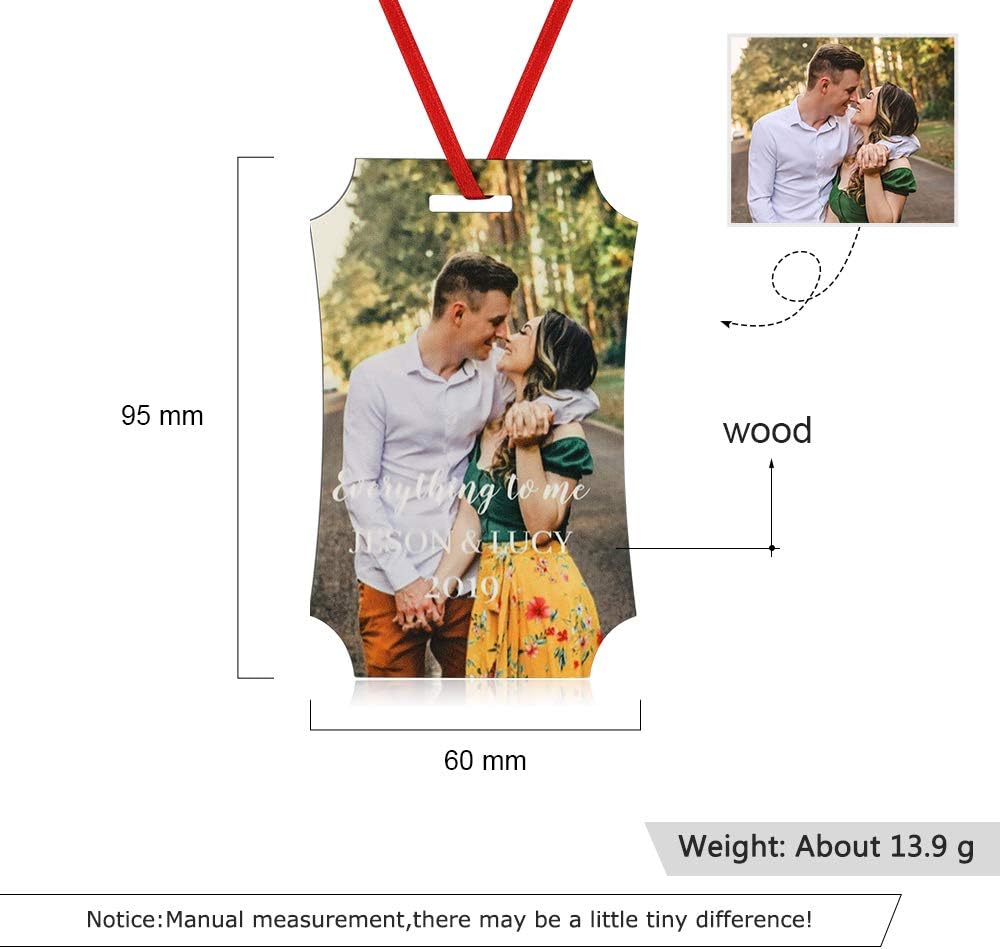 Gemszoo Personalized Picture Christmas Ornament, Custom Double Sided Photo Text Wooden Hanging Xmas Tree Keepsake Pendant Decoration Gift for Family (1, Scalloped Rectangular)