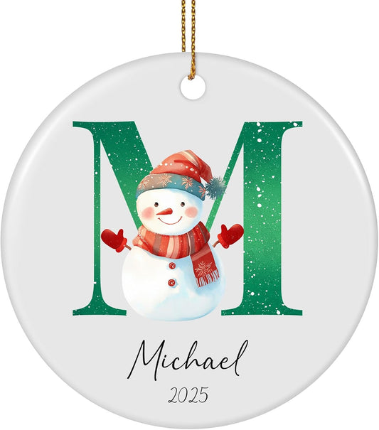 Personalized Christmas Ornaments 2025 Ceramic Custom Name Date Initial A-Z Monogram Christmas Ornament Personalized Ornament Christmas Xmas Tree Decorations for Kids Couples Family Friends