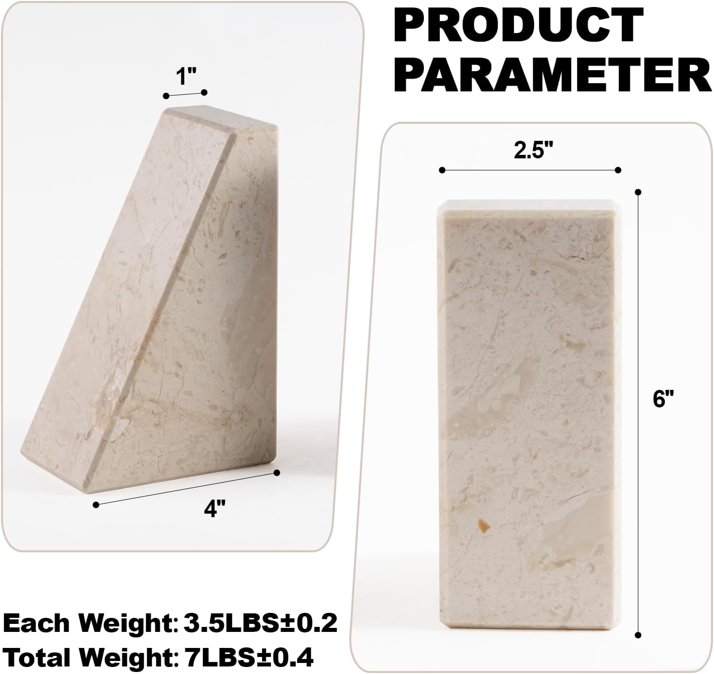 Marble Book Ends Decorative, Unique Bookends for Shelves, Bookends to Hold Heavy Books, Durable Book Holder Stopper for Home Office Desk Bookshelf Decoration, Turkey Natural Marble, Set of 2