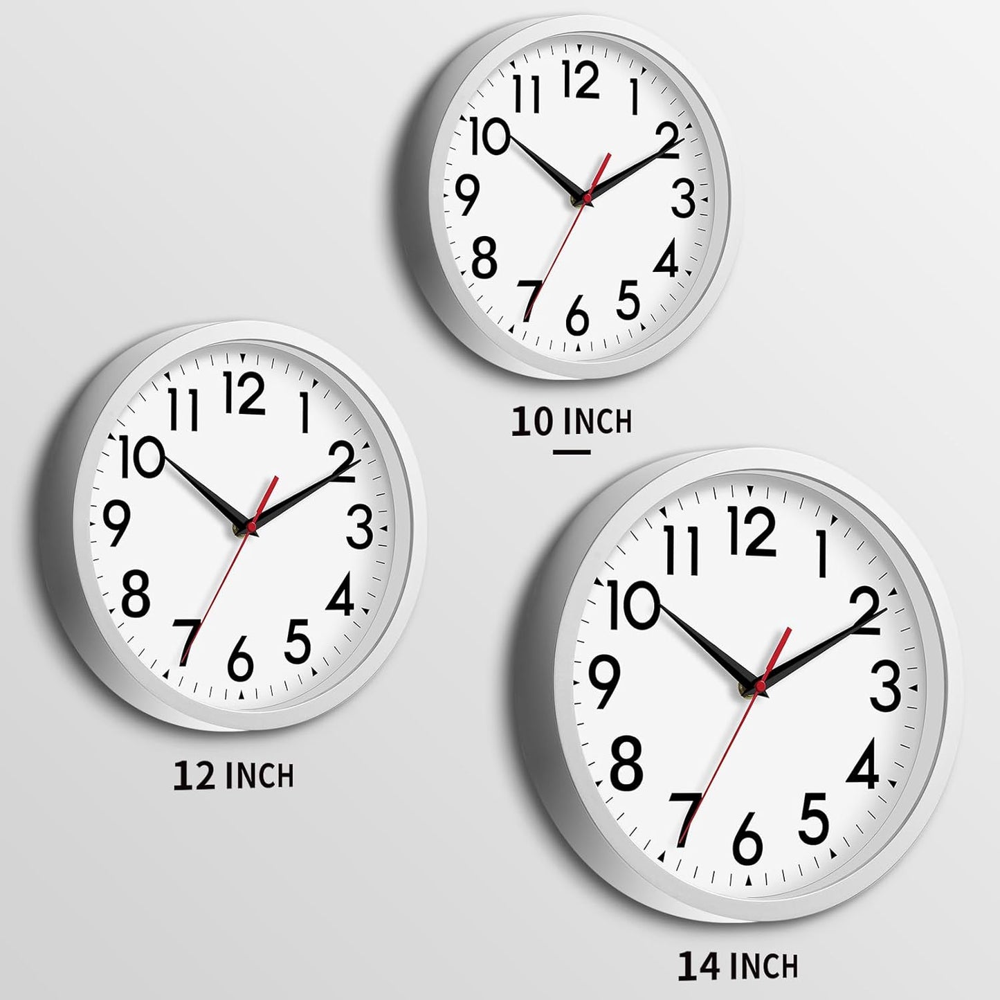 14 Inch Wall Clock Large Battery Operated Big Silent Non Ticking Analog Decorative for Living Room Office Kitchen Outdoor Classroom Bedroom Bathroom School Home(Silver)
