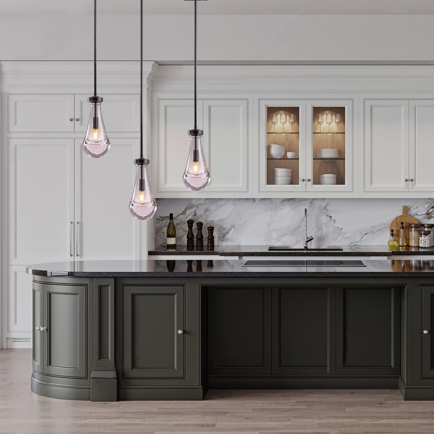 Raindrop Pendant Lights, Bronze Modern Pendant Lights for Kitchen Island with Rod, Penadant Light Fixtures, Chandelier for Living Room Hallway,Bedroom Pendant Light, Bulb Included