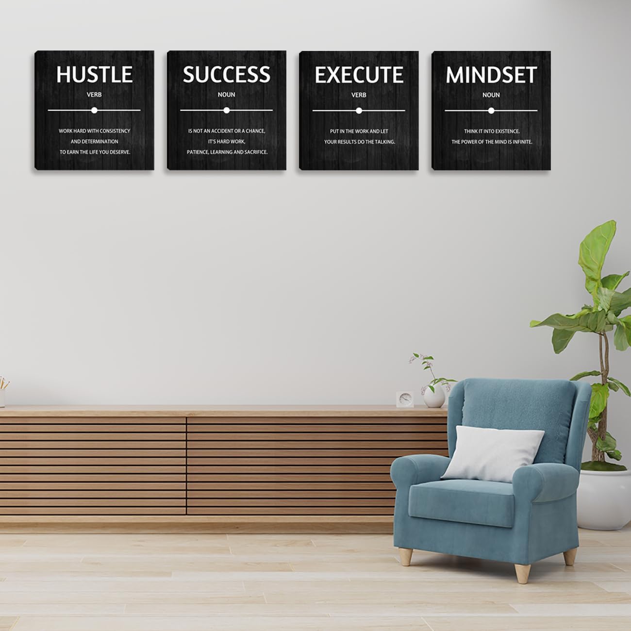 Motivational Wall Decor Inspirational Office Quotes for Living Room Bedroom Canvas Posters Painting 4 Pieces Wall Art Framed Modern Quotes Artwork Wall Decoration Home Decor Office Decor 20”X20”X4