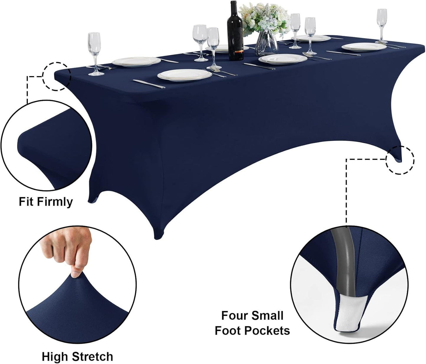 SuperO 2Pack Waterproof Spandex Table Cover for 4FT Table Universal Fitted Stretch Tablecloth for Party, Banquet, Wedding and Events-Navy