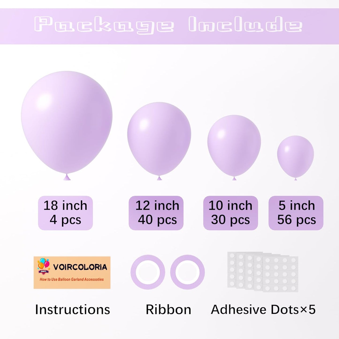 130pcs Pastel Purple Balloons Different Sizes 18" 12" 10" 5" Light Purple Latex Balloon Garland Arch Kit for Birthday Baby Shower Graduation Wedding Gender Reveal Party Decorations