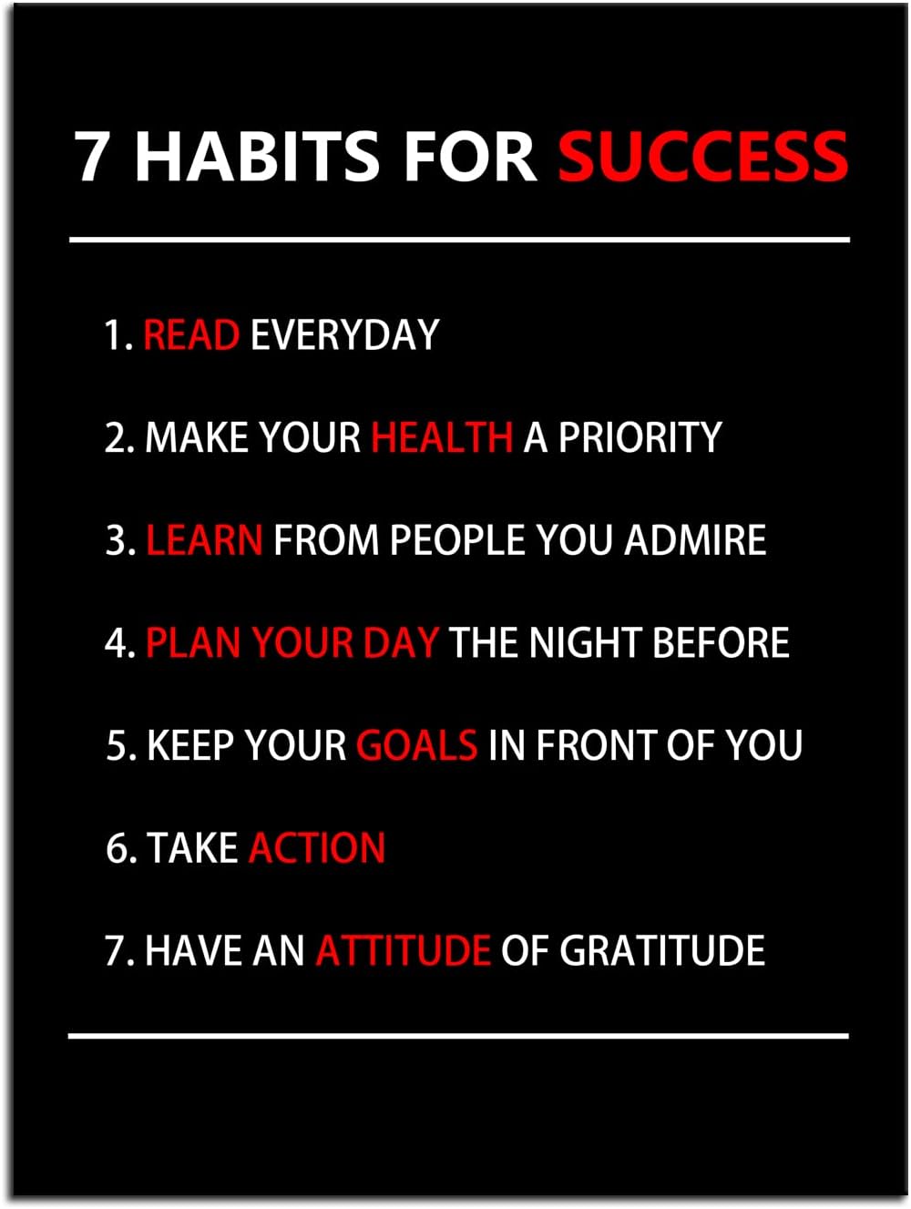 WYJZDZQ8 7 Habits For Success Inspirational Wall Art Motivational Canvas Painting Prints Pictures Poster Inspiring Office Decor Artwork Living Room Gym Decoration Framed Ready to Hang [30''W X 40''H]