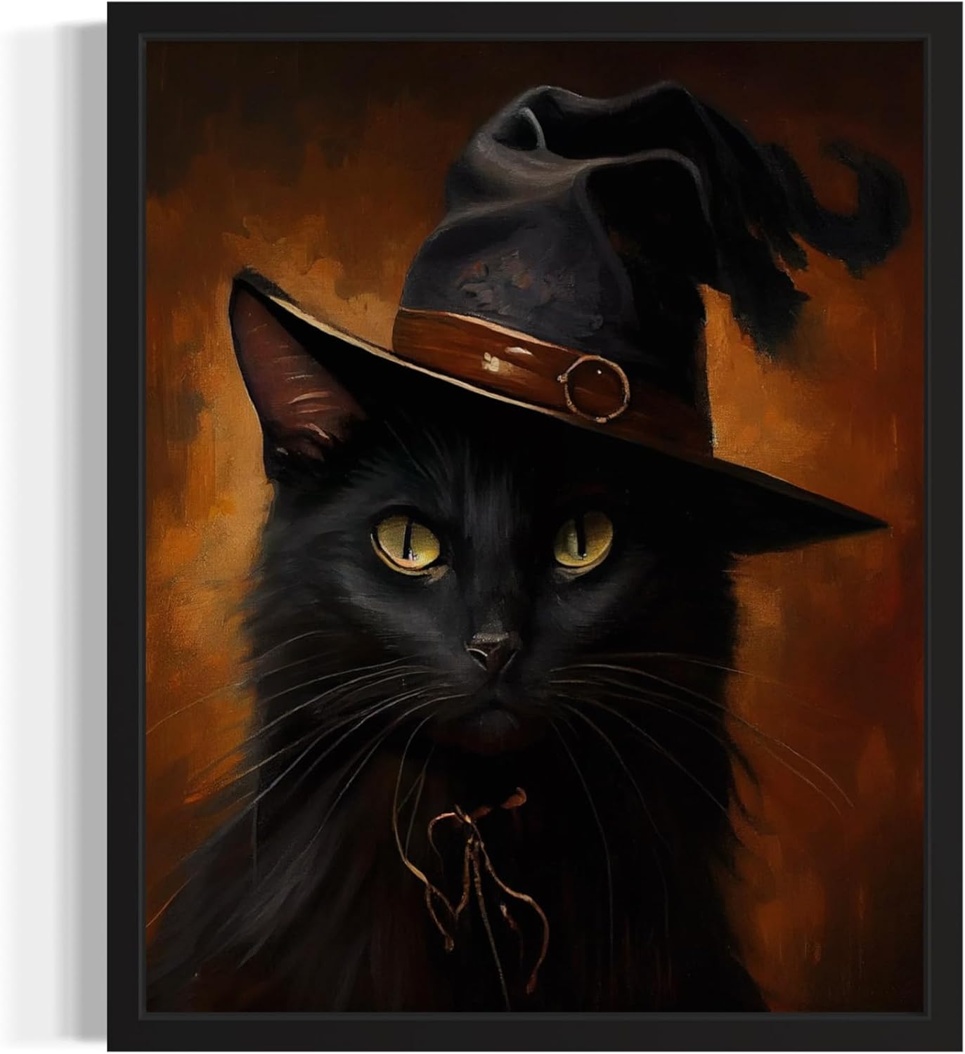 Witch Cat Poster Art Print, Halloween Scary Vintage Wall Art Academia Spooky Painting Decoration for Horror Prints, Gothic Posters Bedroom Decor 89 (Witch Cat, 8 x 10 inches, Unframed)