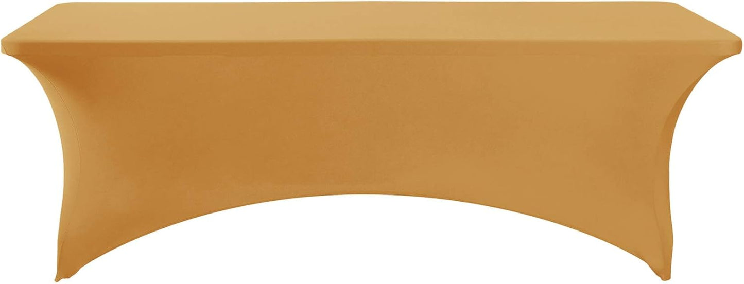 Spandex Table Cover for 8FT or 4ft or 6ft Table Universal Fitted Stretch Tablecloth for Party, Banquet, Wedding and Events-Gold