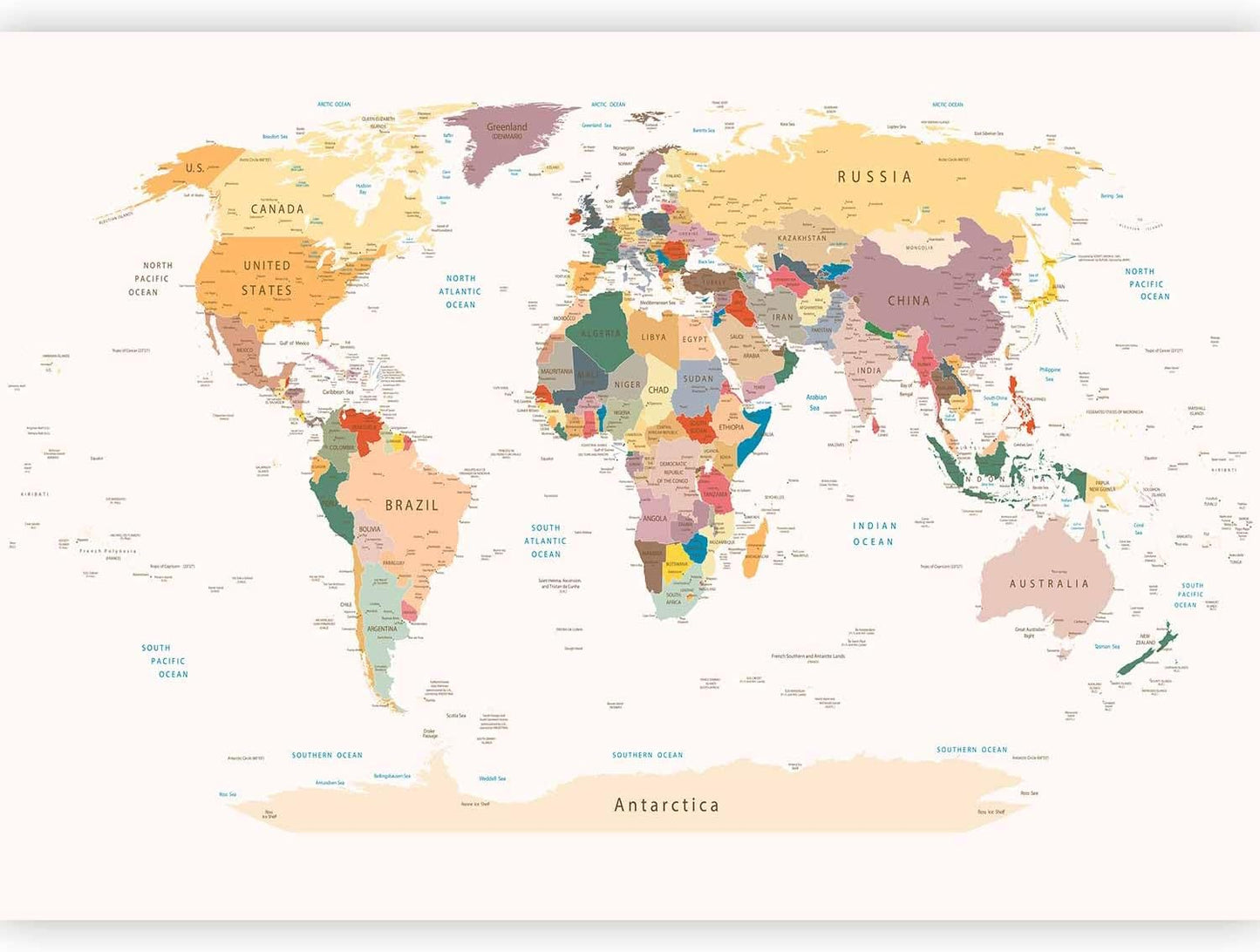 artgeist Premium Wall Mural World Map 138x101 in - XXL Non-Woven Wallpaper Fleece Wall Decor Photo Print Picture Image Design Home Map of The World k-B-0001-a-b