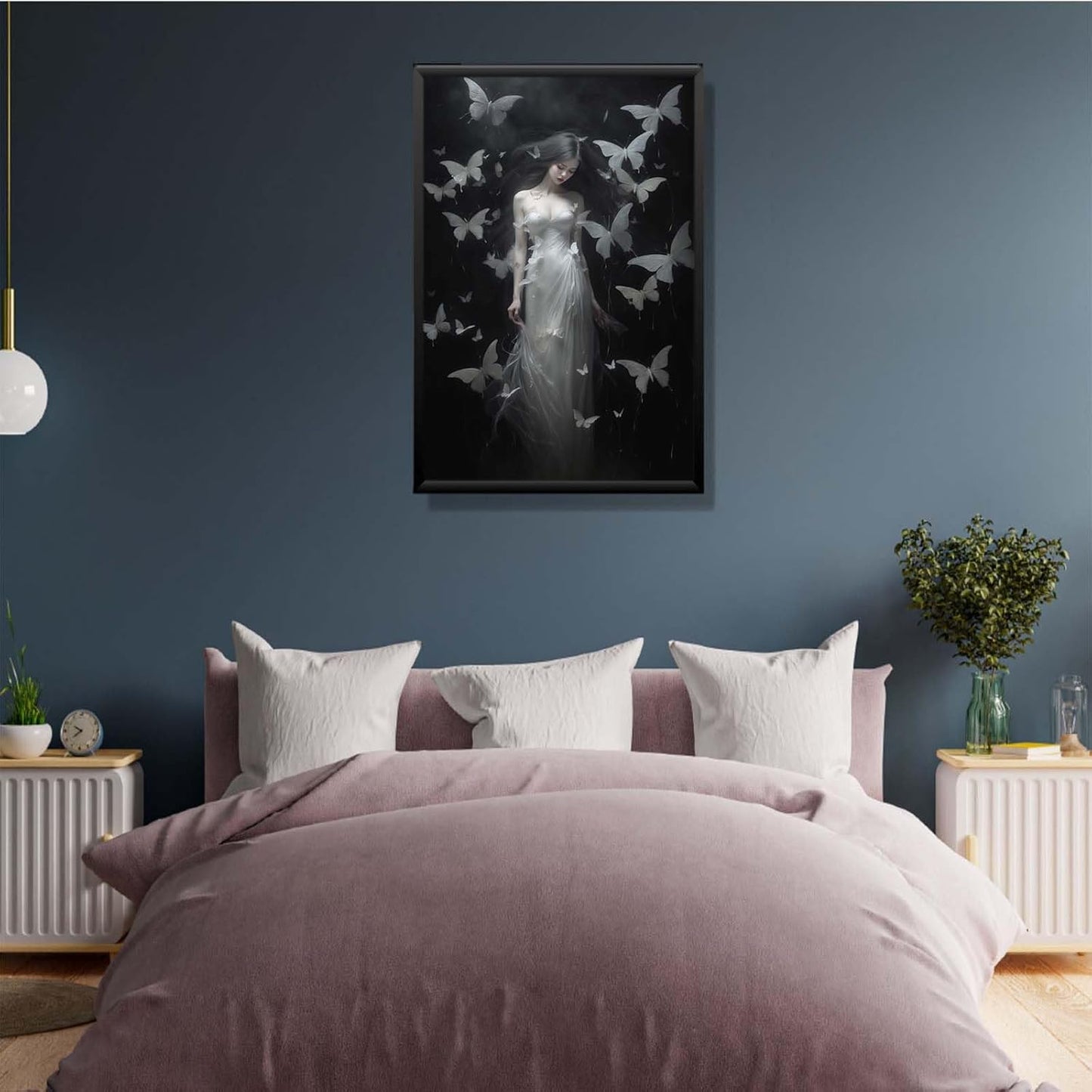 JFHCQJPK Vintage Gothic Feminine Canvas Wall Art Print Butterfly Poster Moody Female Wall Art Retro Artwork Dark College Decor for Home Bedroom20x30in Metal blackFramed