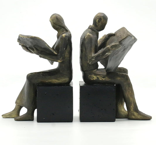 Lukitas Decorative Newspaper Reader Bookends, Heavy Duty Book Holder Non-Slip, Vintage Home Décor Accessories for Study Office Bookshelf, Bronze, Resin, 1Pair/2Piece