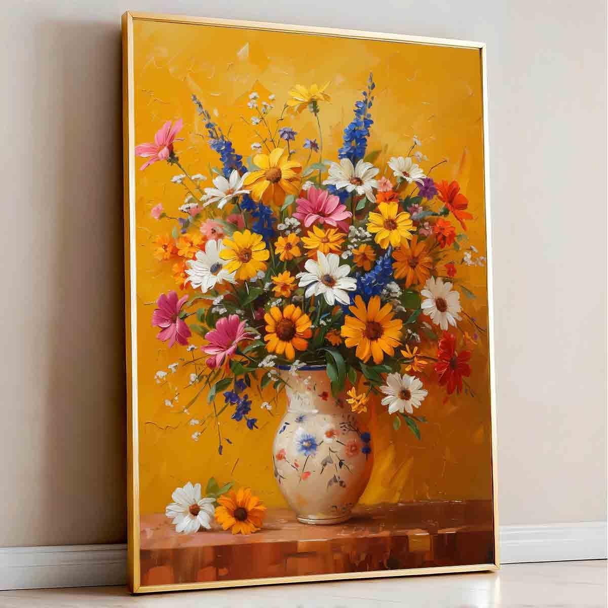 Flowers In Vase Wall Art Colorful Flowers Picture White Daisy Picture Farmhouse Floral Picture Still Life Painting Rustic Floral Painting Vintage Botanical Living Room Decor 16x24inch No Frame