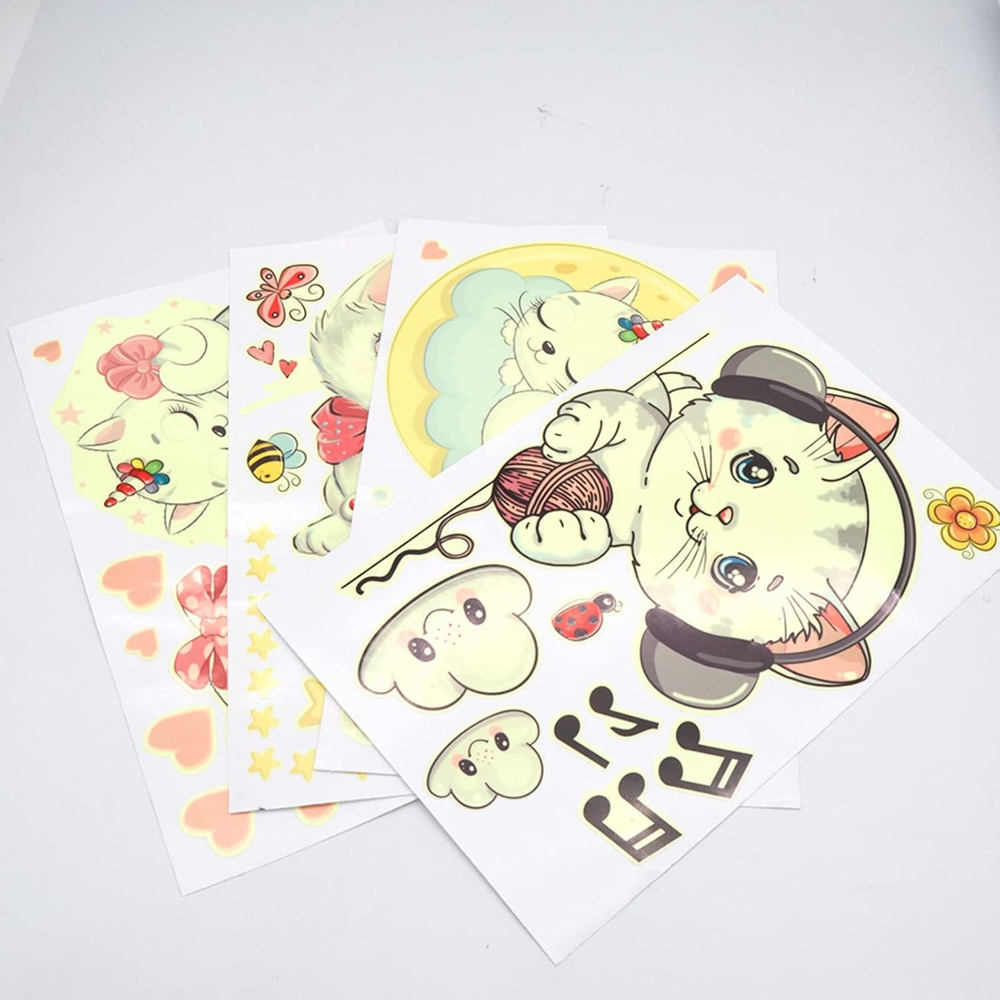 Glow in The Dark Stars for Room,Cats Glowing Wall/Ceiling Decals, Kitten Butterflies Stickers for Kids Bedroom, Clouds Bees Luminous Wall Decor for Boy and Girl Living Room