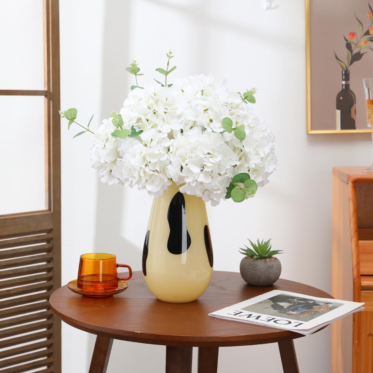 Tifuly Hydrangea Artificial Flowers -12 pcs Realistic Fake Hydrangea Silk Flowers with Stems Faux Hydrangea Flowers Heads for Office Home Party Wedding Centerpiece DIY Floral Decor (White)