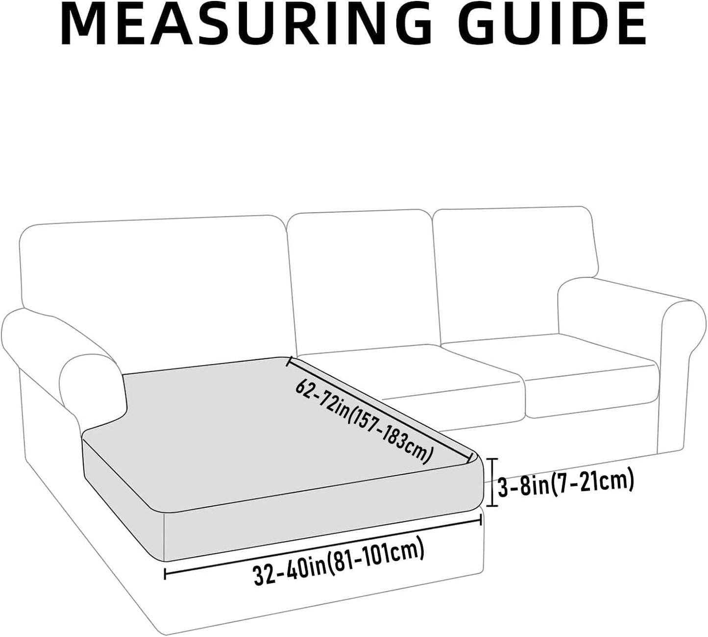 hyha Waterproof Sectional Couch Covers, Non Slip Sofa Couch Cushion Covers L Shape, Thick Stretch Jacquard Fabric, Washable Sofa Slipcovers with Elastic Bottom (1 Piece for Chaise XL, Light Grey)