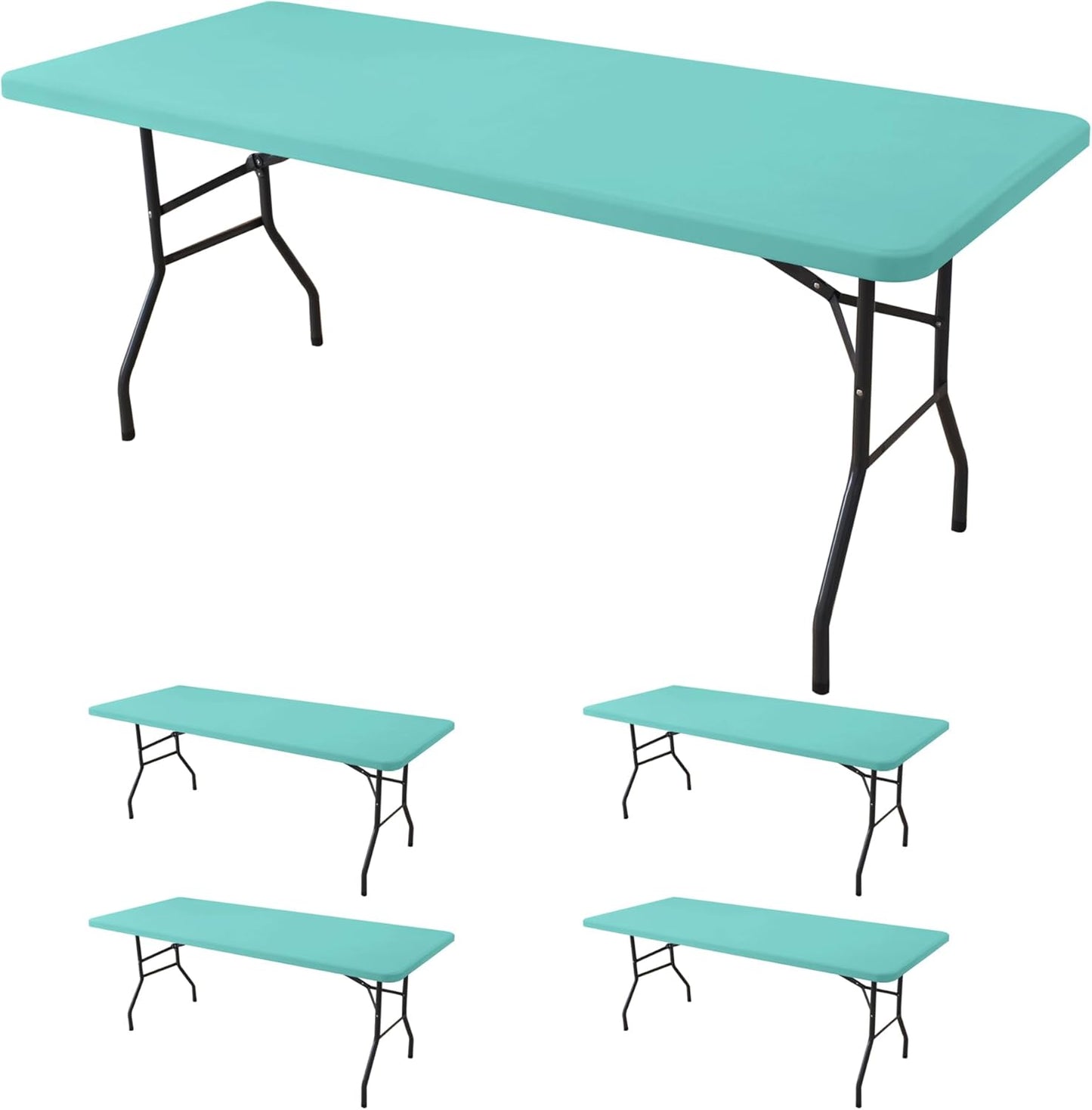 Spandex Table Cover for 6 Foot Rectangle Tables-4 Pack Aqua Blue Outdoor Picnic Elastic Table Cover-Spandex Stretch Folding Table Cloths for Camping Dining Room Patio Kitchen Banquet Party