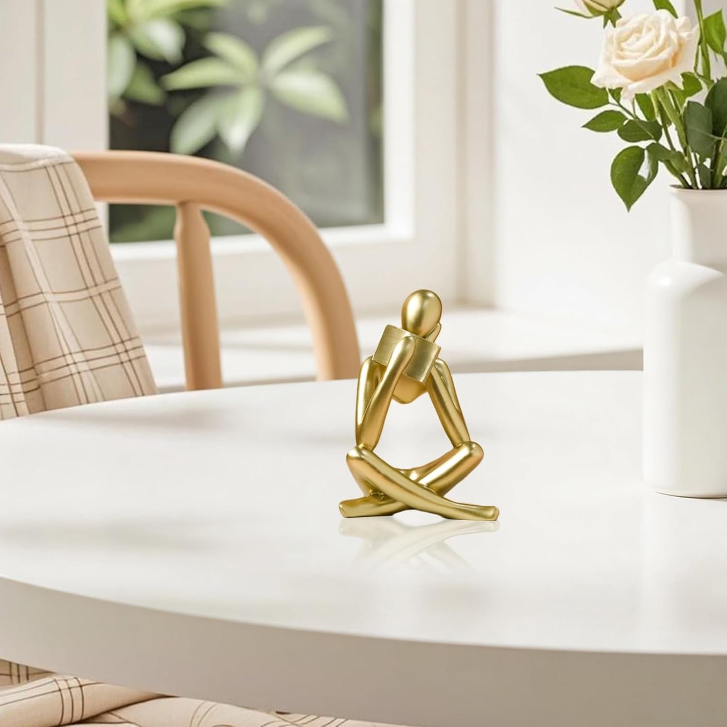 Bookshelf Decor Reading Statue - Abstract Art Thinker Sculpture Bookend for Shelves Aesthetic, Modern Home Decoration Figurine for Living Room Office Shelf Desk Coffee Table Decor(Gold Right)