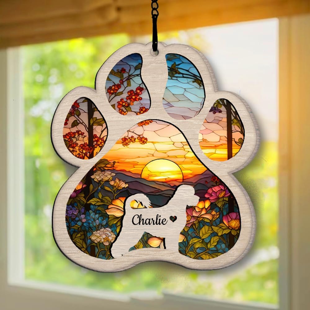 Personalized Portuguese Water Suncatcher Dog Memorial Gifts, Custom Portuguese Water Dog Ornament Christmas Tree, Pet Remembrance Gift, Loss of Pet Sympathy Gift